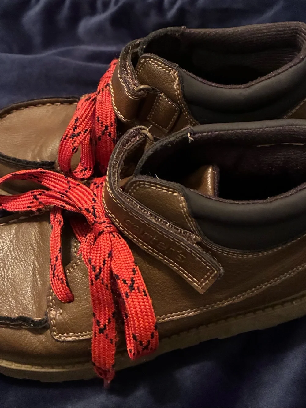 Carter’s “Norman” Toddler 2 Brown Faux Leather Hiking Trail Boots with Red Laces